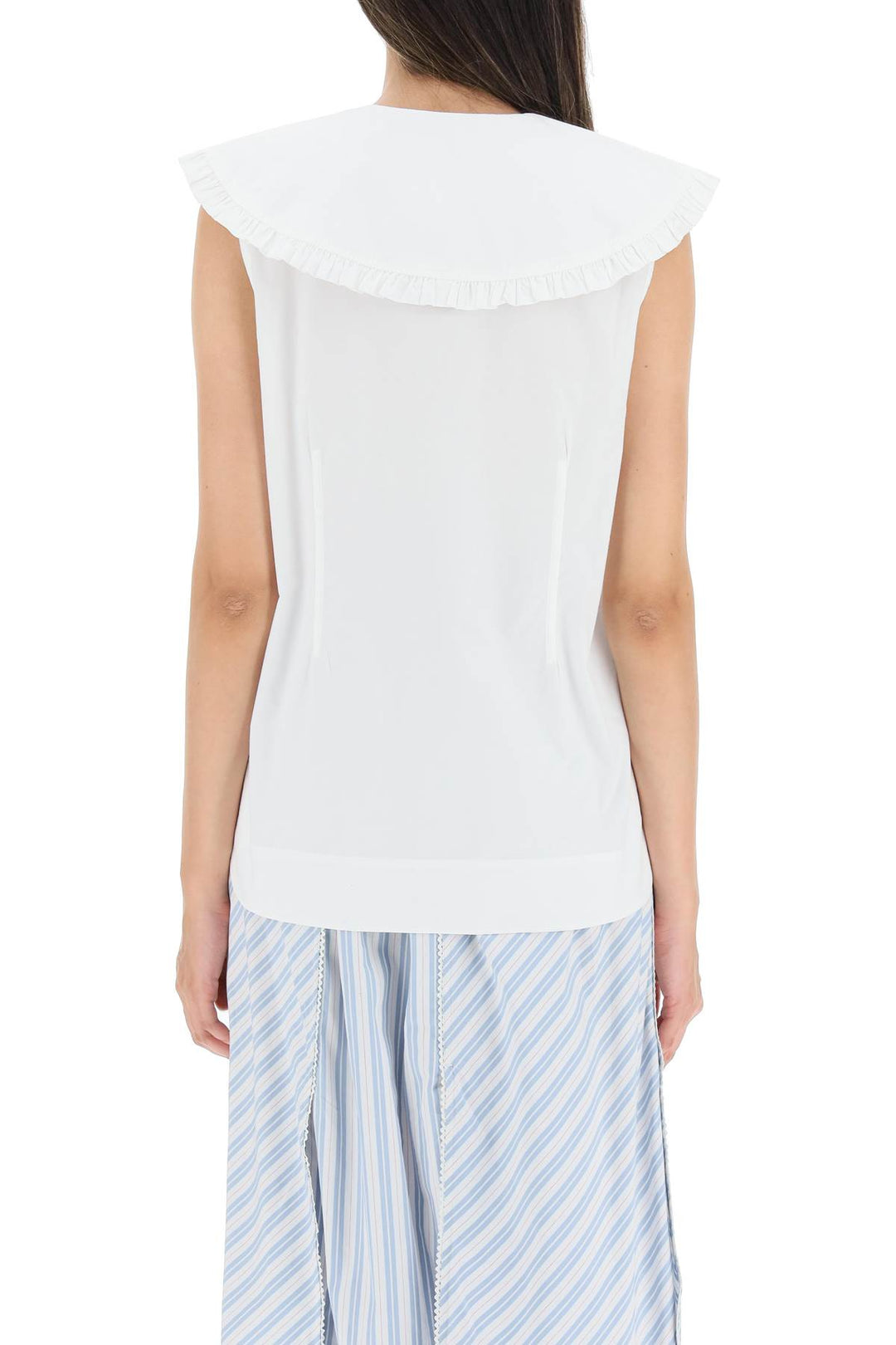 Cotton Sleeveless Shirt With Oversized Collar - Ganni - Women