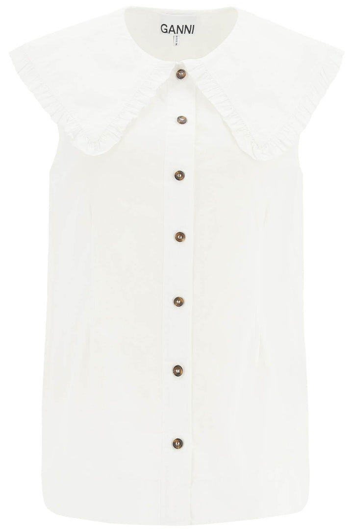 Cotton Sleeveless Shirt With Oversized Collar - Ganni - Women