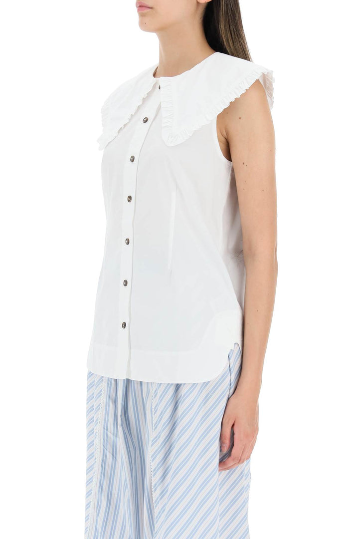 Cotton Sleeveless Shirt With Oversized Collar - Ganni - Women