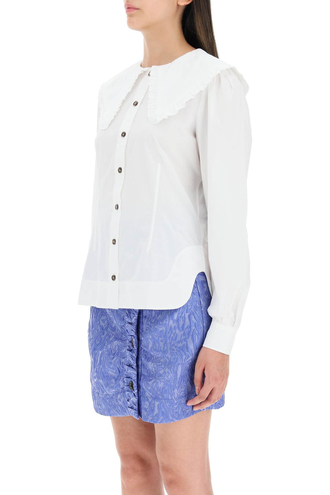 Cotton Shirt With Oversized Collar - Ganni - Women