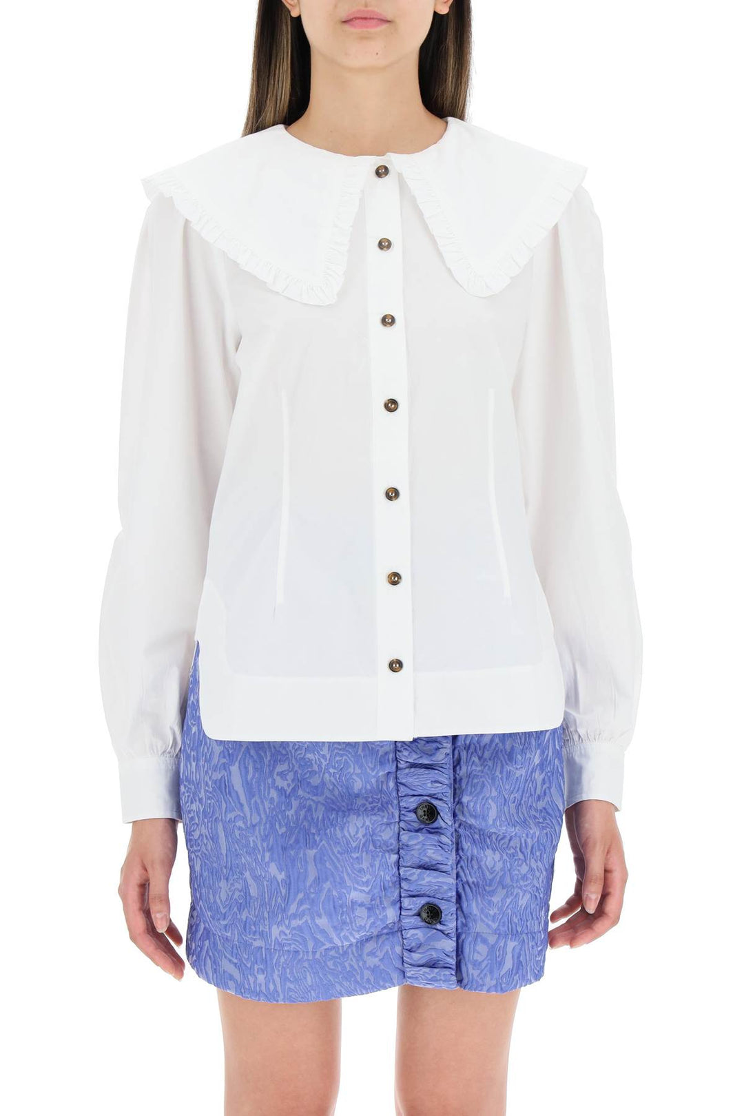 Cotton Shirt With Oversized Collar - Ganni - Women