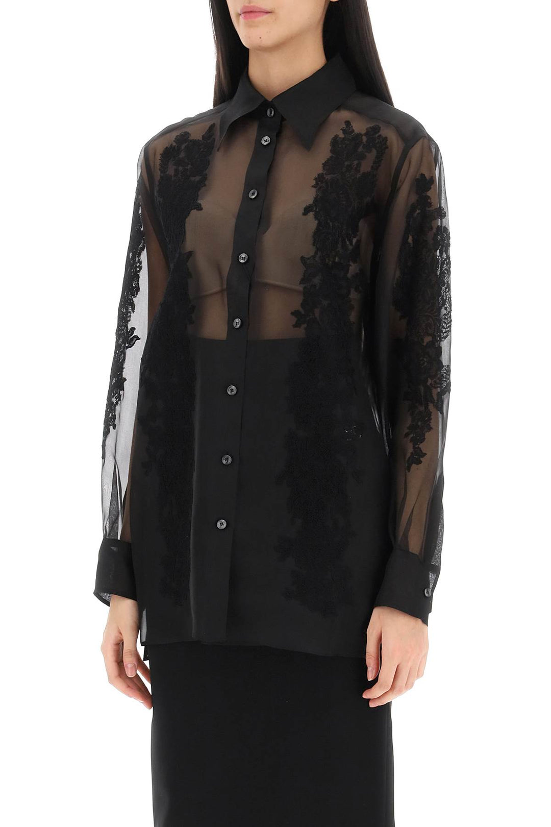 Organza Shirt With Lace Inserts - Dolce & Gabbana - Women