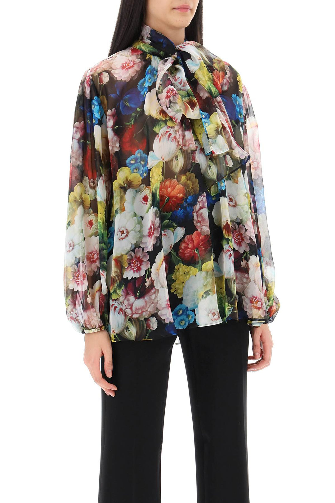 Nocturnal Flower Lavallière Tie Blouse - Dolce & Gabbana - Women