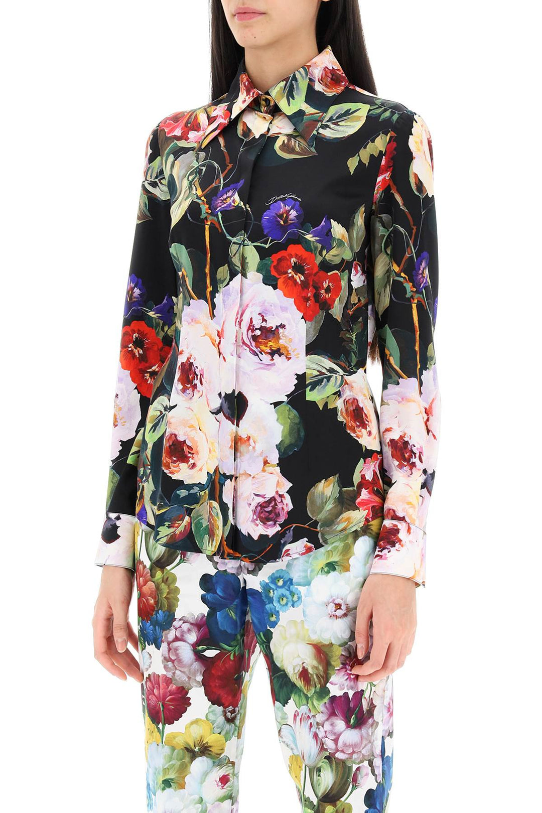 Rose Garden Shirt In Satin - Dolce & Gabbana - Women