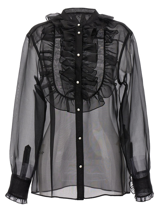 Plastron And Ruffle Shirt Shirt And Blouse Black