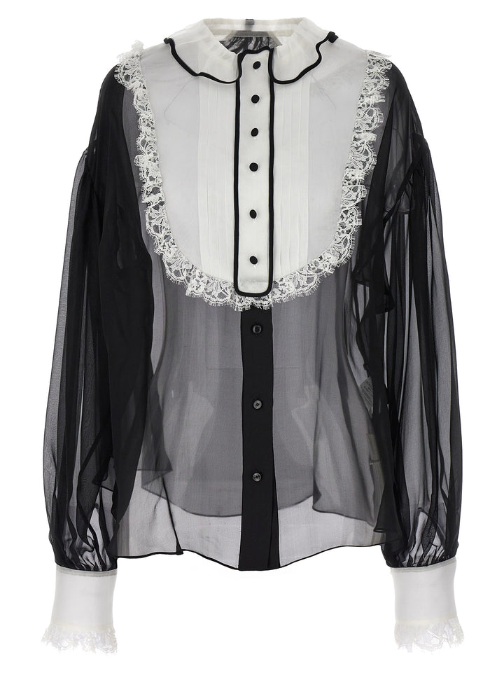 Contrast Plastron Shirt Shirt, Blouse White/Black