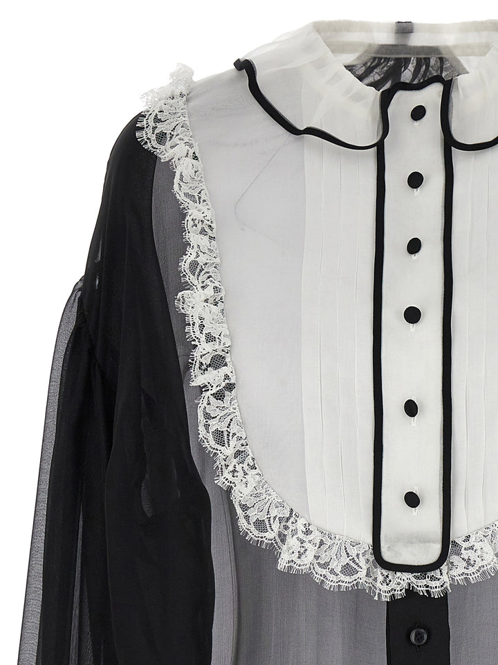 Contrast Plastron Shirt Shirt, Blouse White/Black