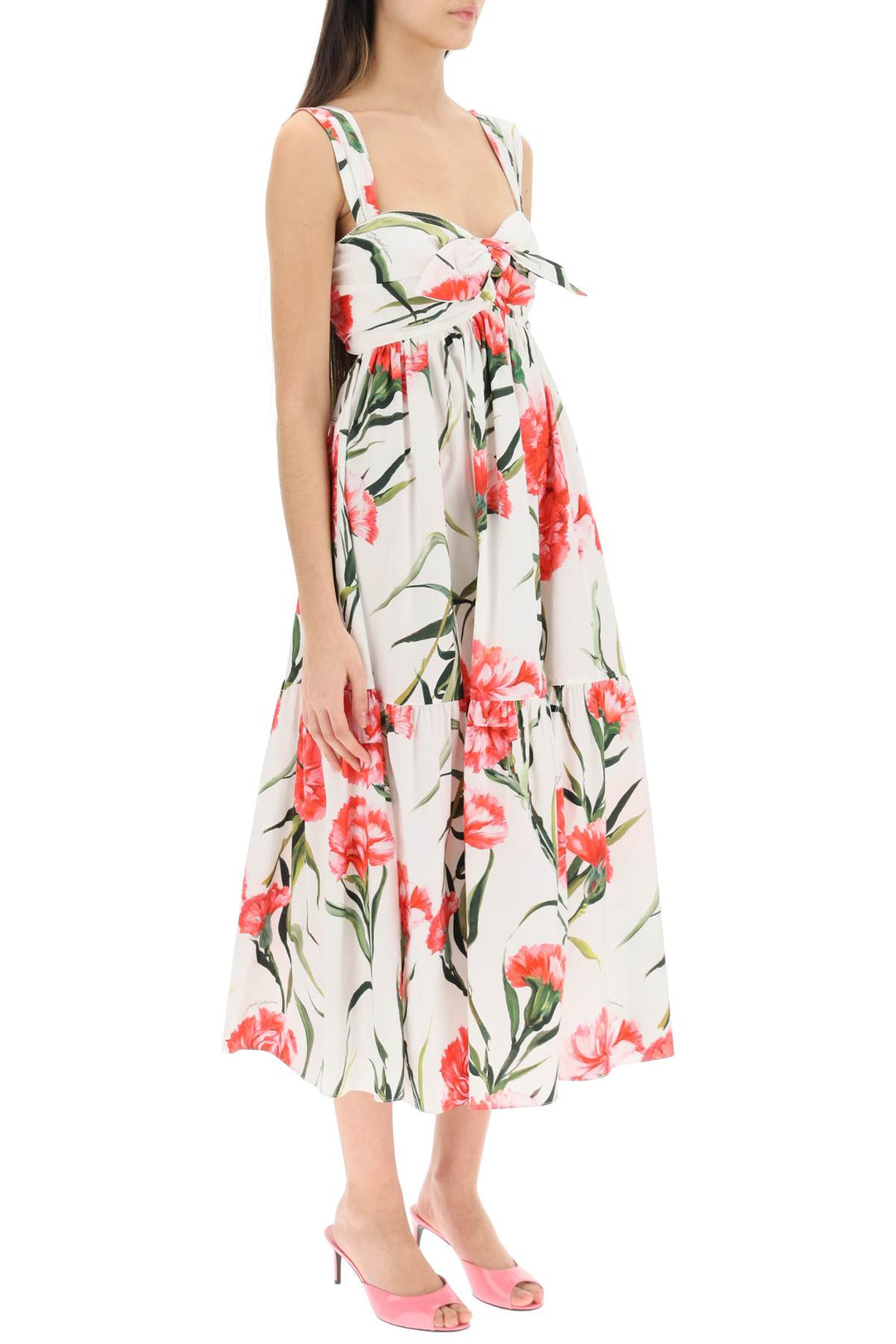 Carnation Print Cotton Midi Dress - Dolce & Gabbana - Women