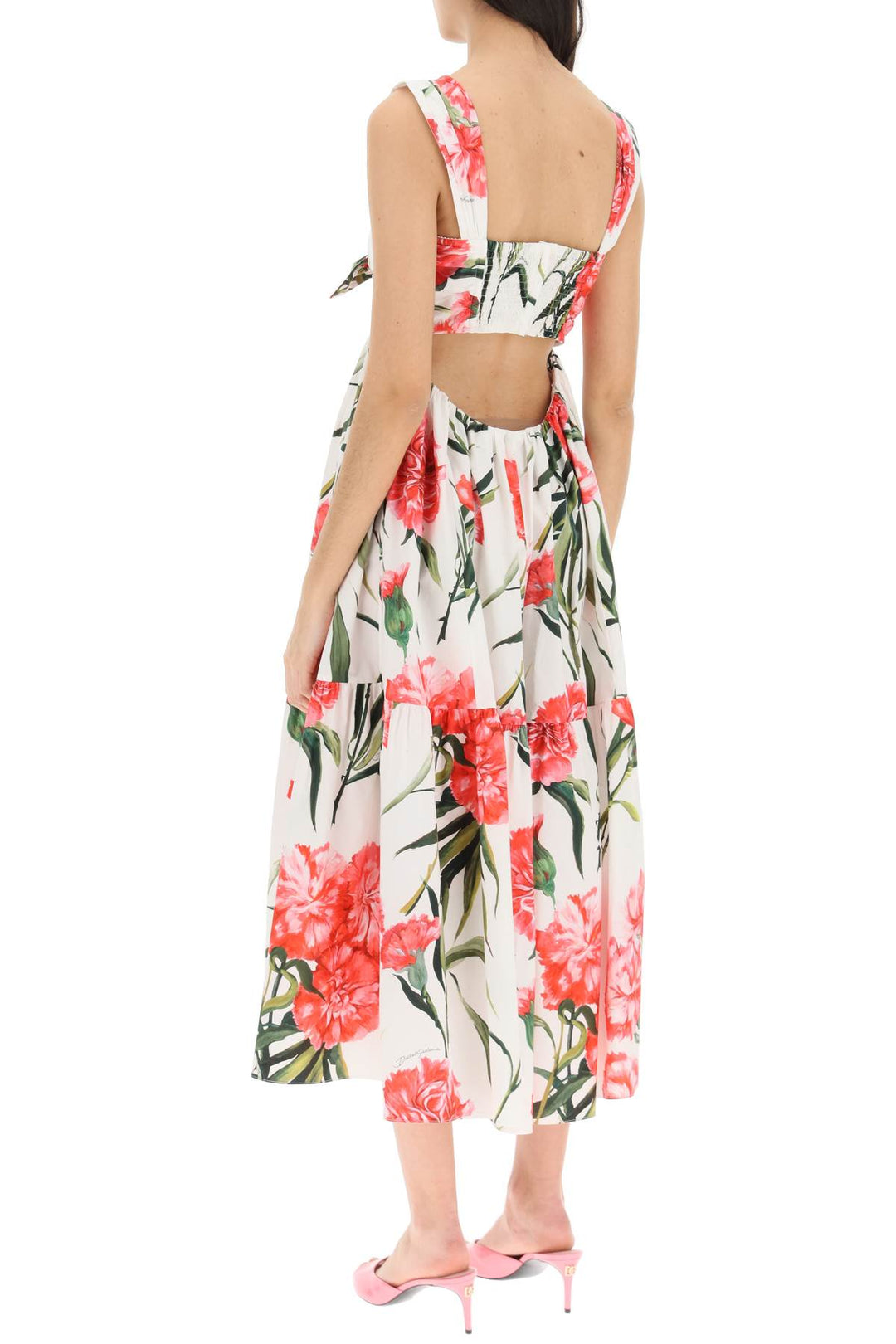 Carnation Print Cotton Midi Dress - Dolce & Gabbana - Women