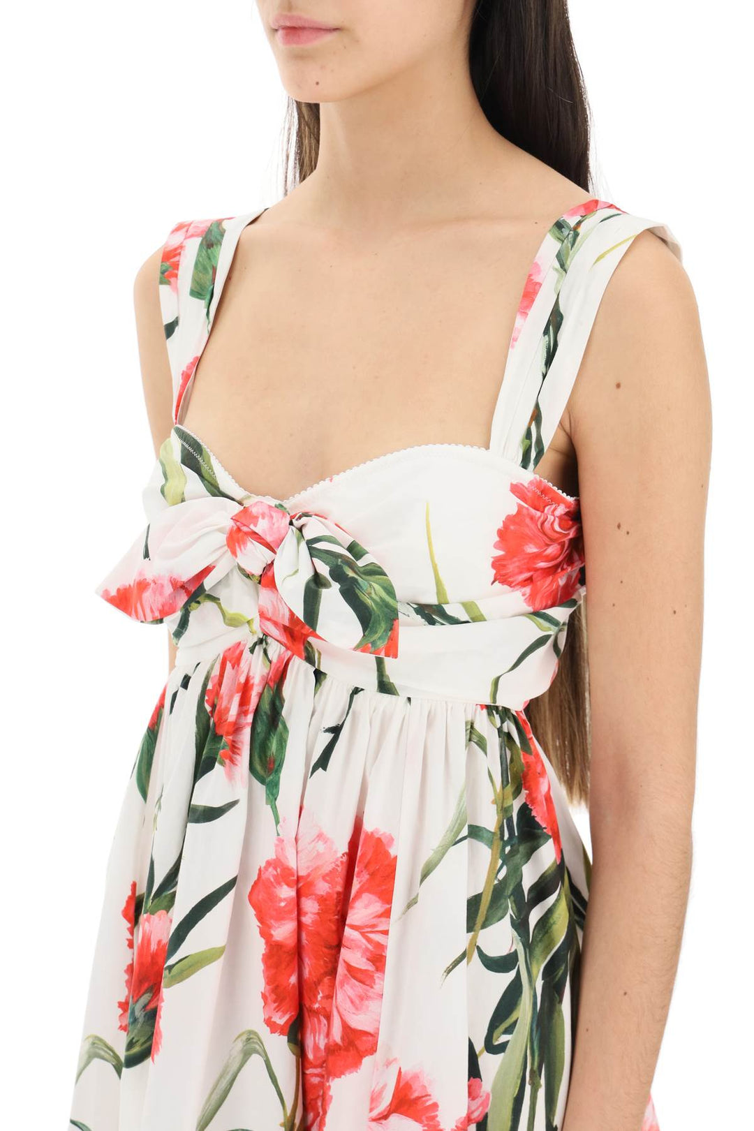 Carnation Print Cotton Midi Dress - Dolce & Gabbana - Women