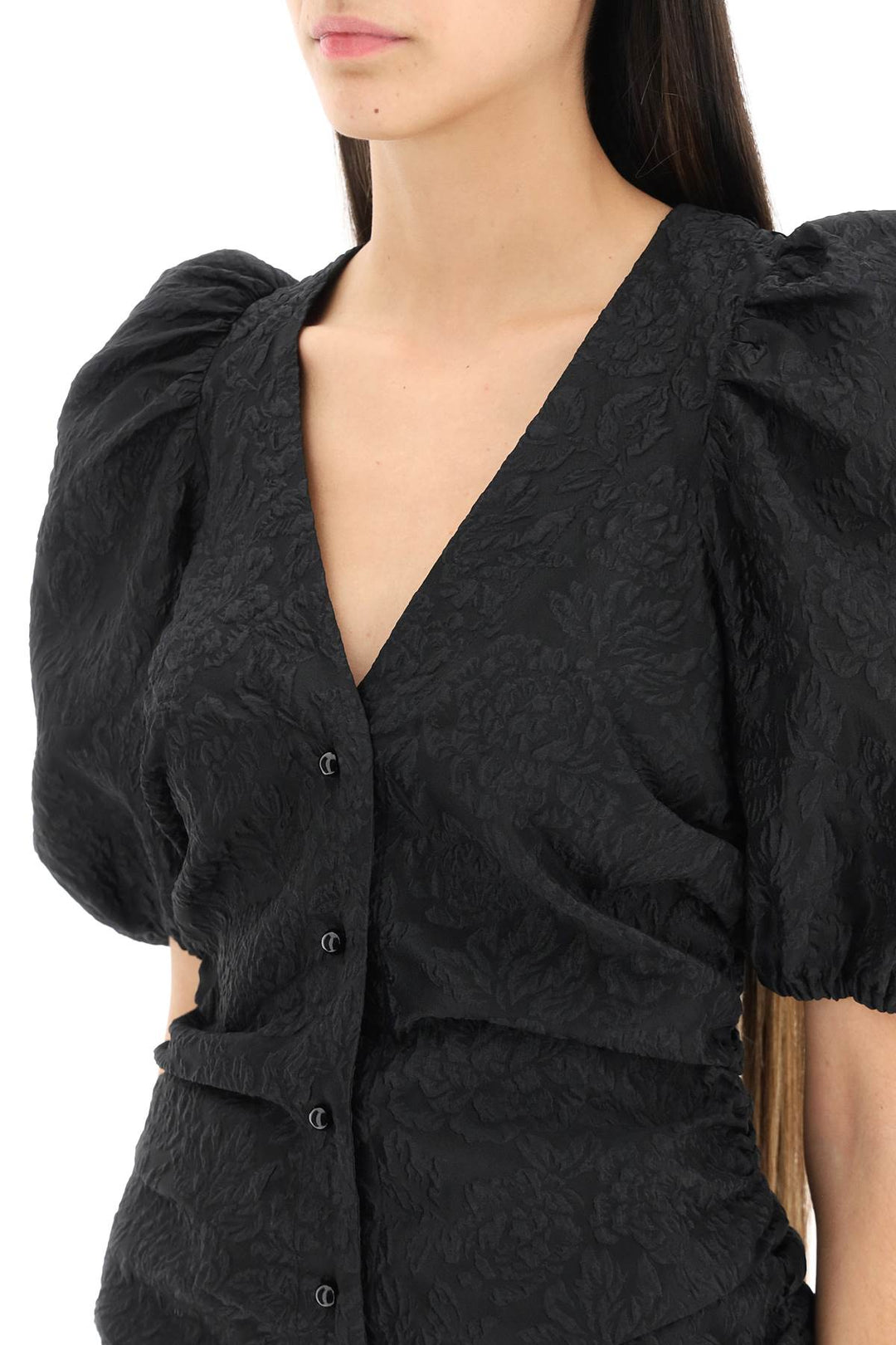 Jacquard Blouse With Puff Sleeves - Ganni - Women