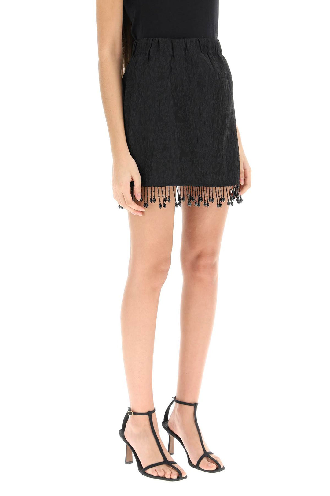 Jacquard Mini Skirt With Bead Fringes - Ganni - Women