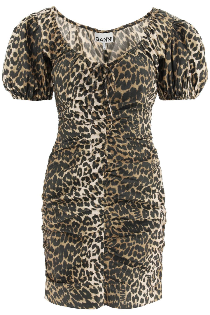 Leopard Poplin Mini Dress - Ganni - Women