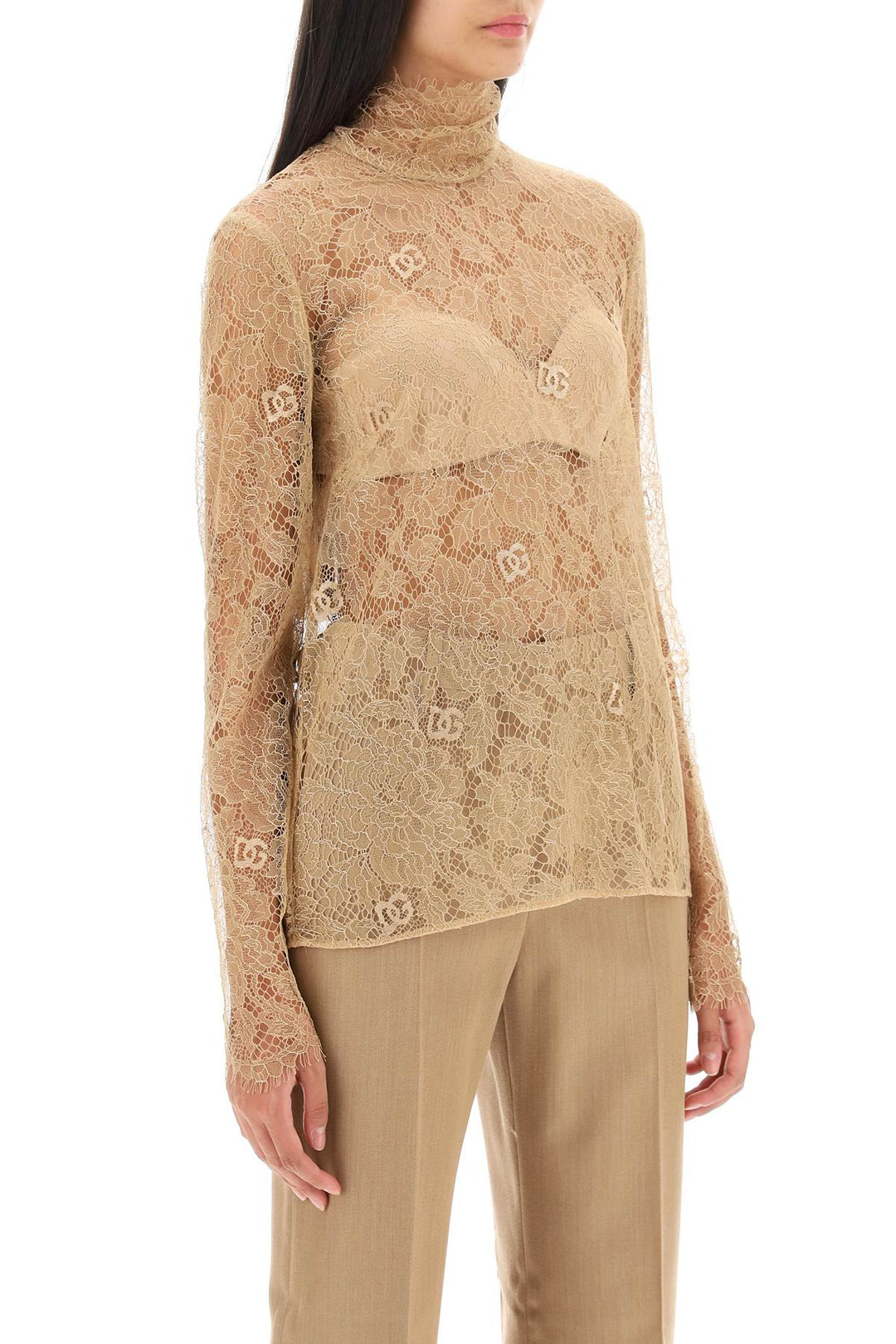 Blouse In Logoed Floral Lace - Dolce & Gabbana - Women