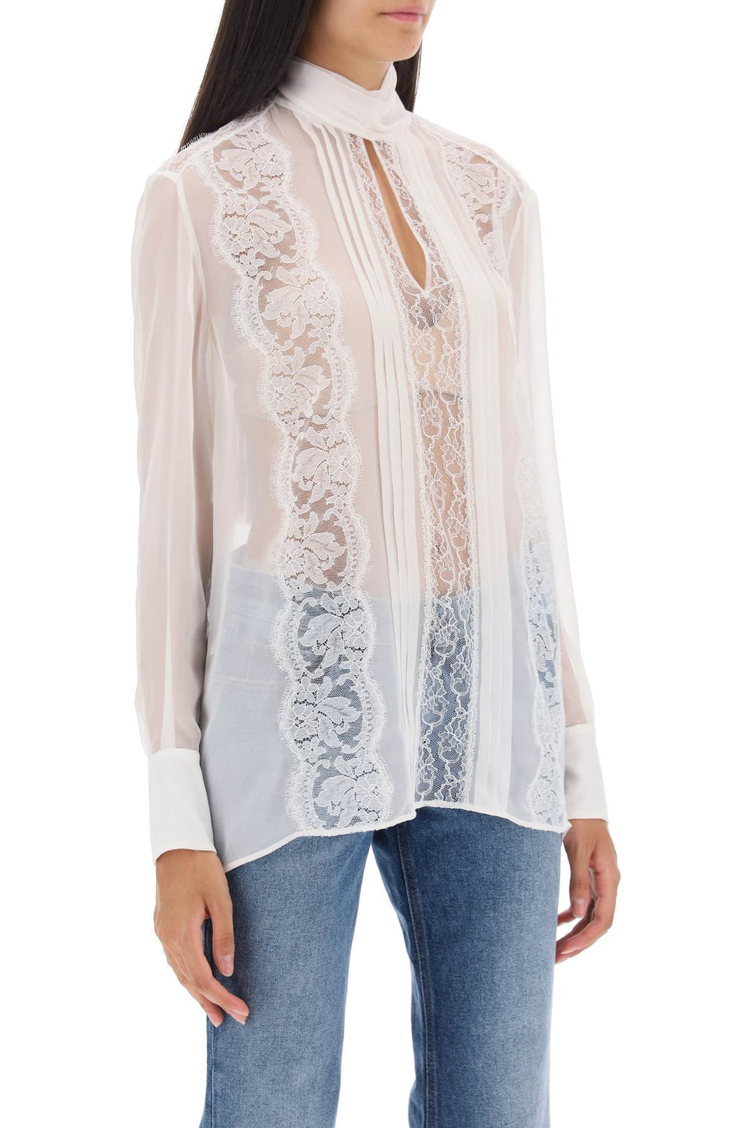 Chiffon Blouse With Lace Inserts - Dolce & Gabbana - Women