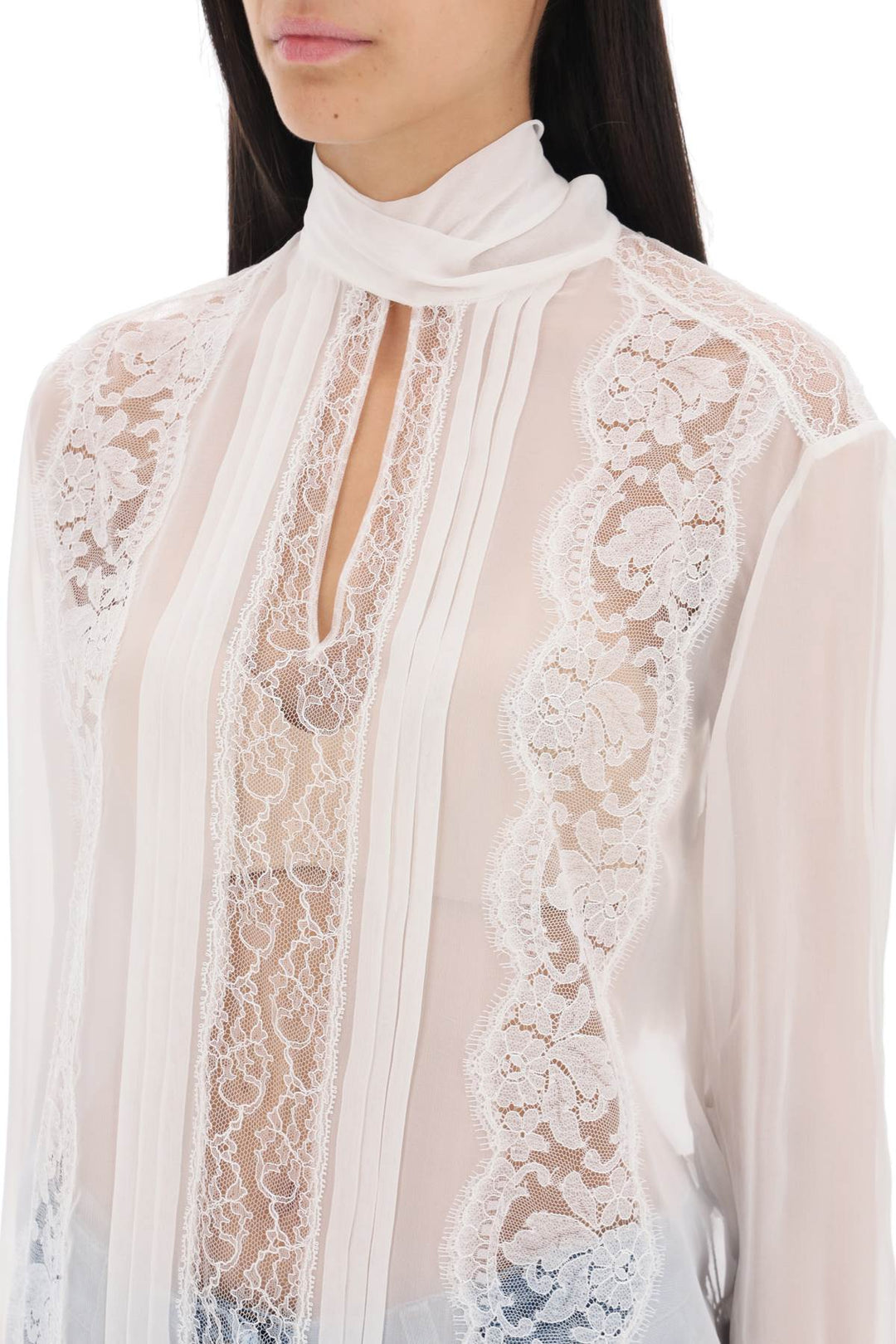 Chiffon Blouse With Lace Inserts - Dolce & Gabbana - Women