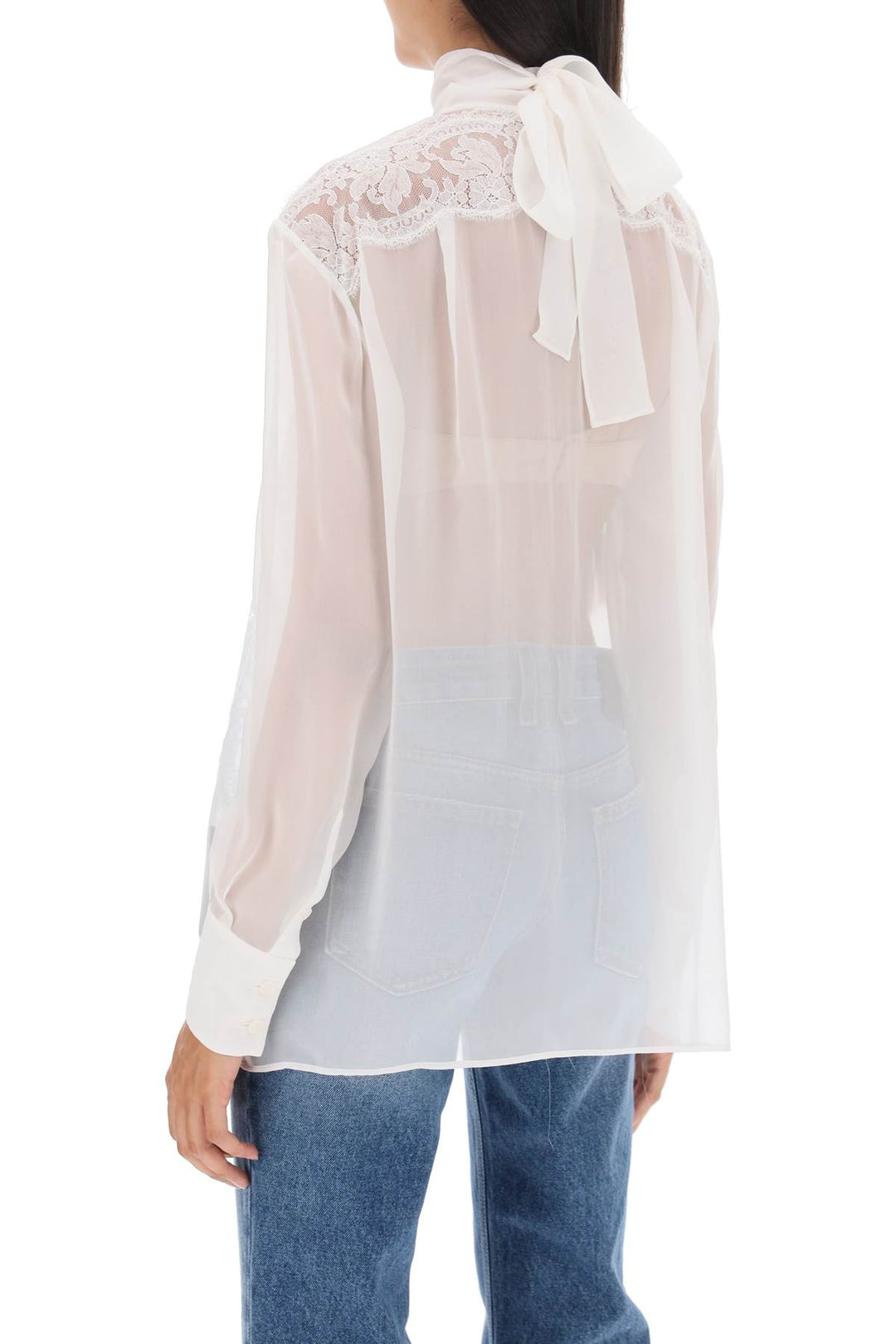 Chiffon Blouse With Lace Inserts - Dolce & Gabbana - Women