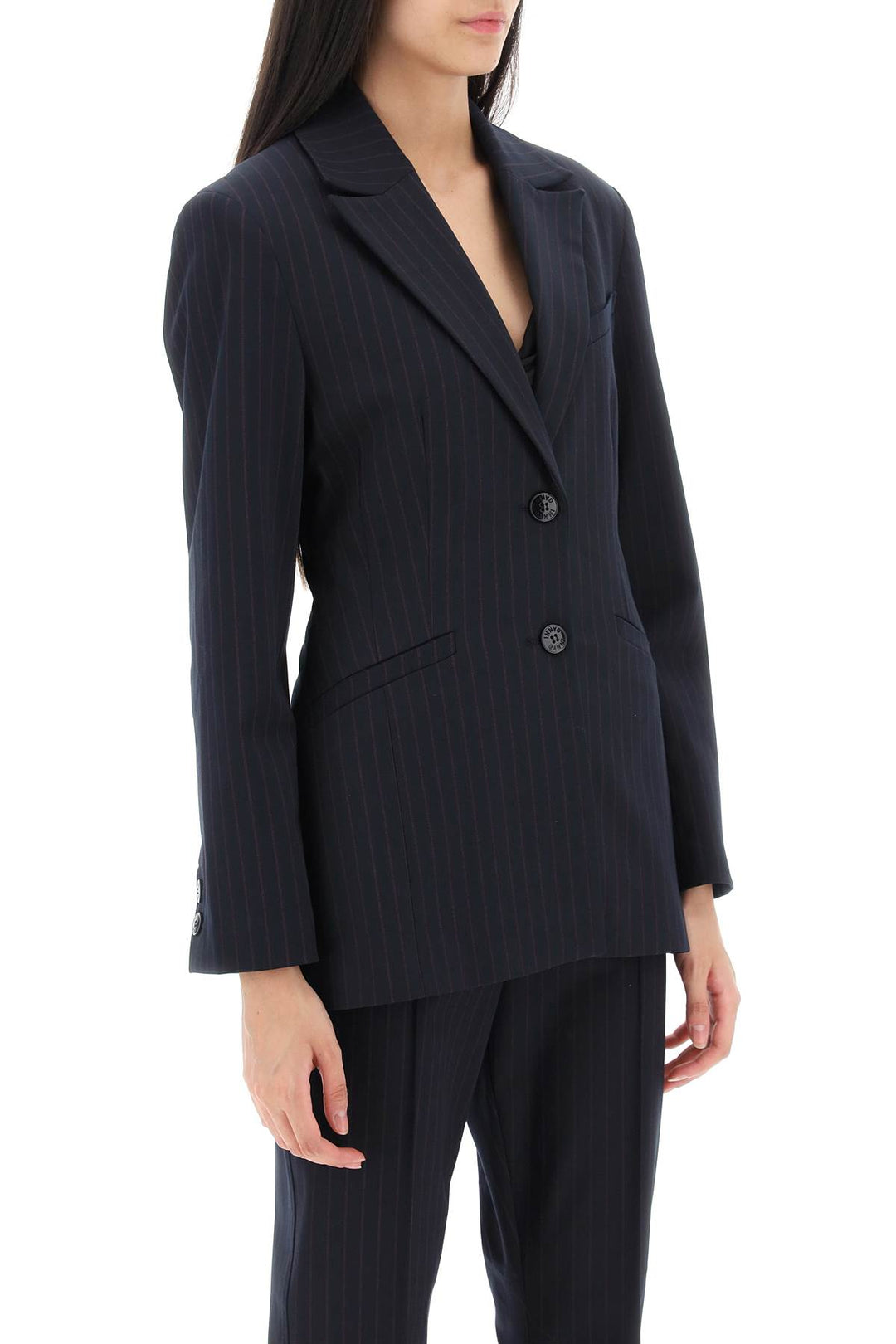 Single Breasted Pinstriped Blazer - Ganni - Women