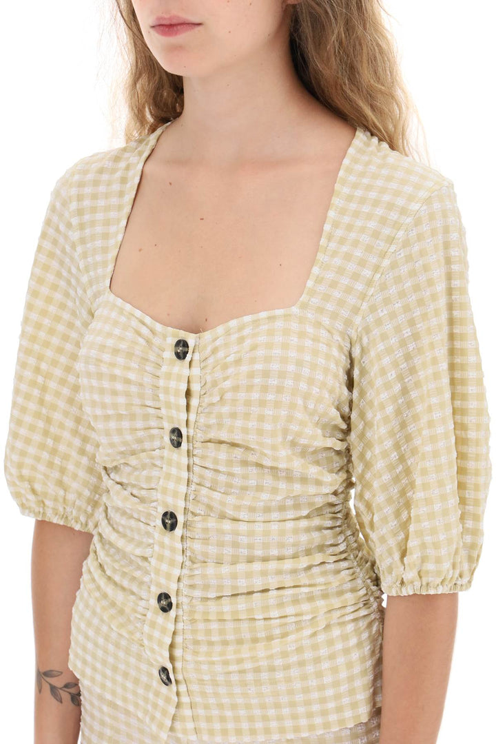 Gathered Blouse With Gingham Motif - Ganni - Women