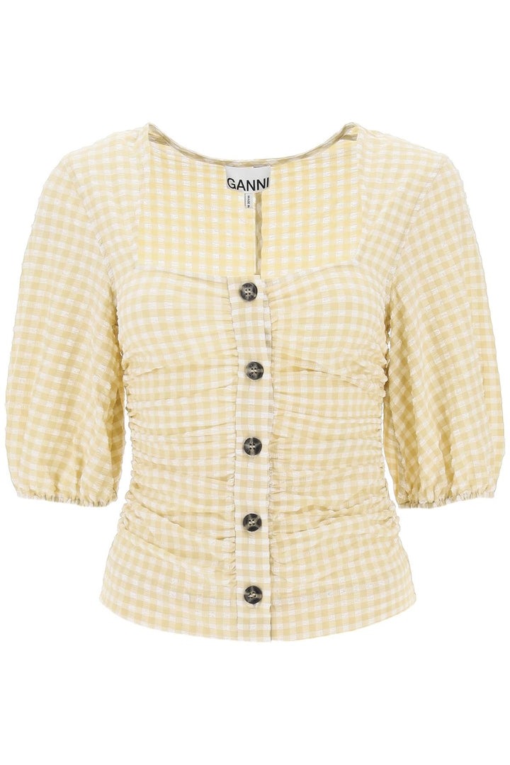 Gathered Blouse With Gingham Motif - Ganni - Women