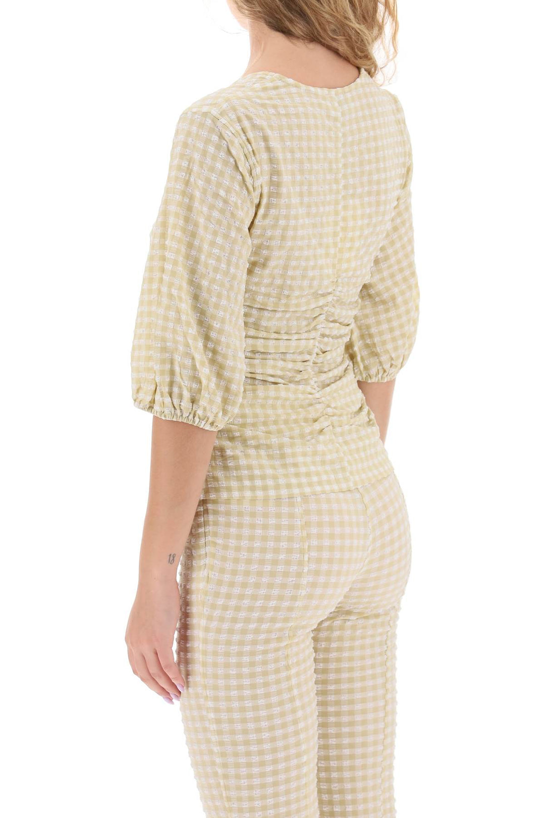 Gathered Blouse With Gingham Motif - Ganni - Women