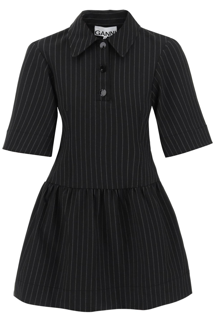 Collared Pinstripe Mini Dress - Ganni - Women