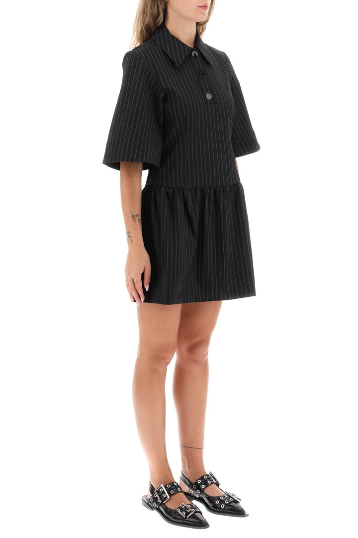 Collared Pinstripe Mini Dress - Ganni - Women