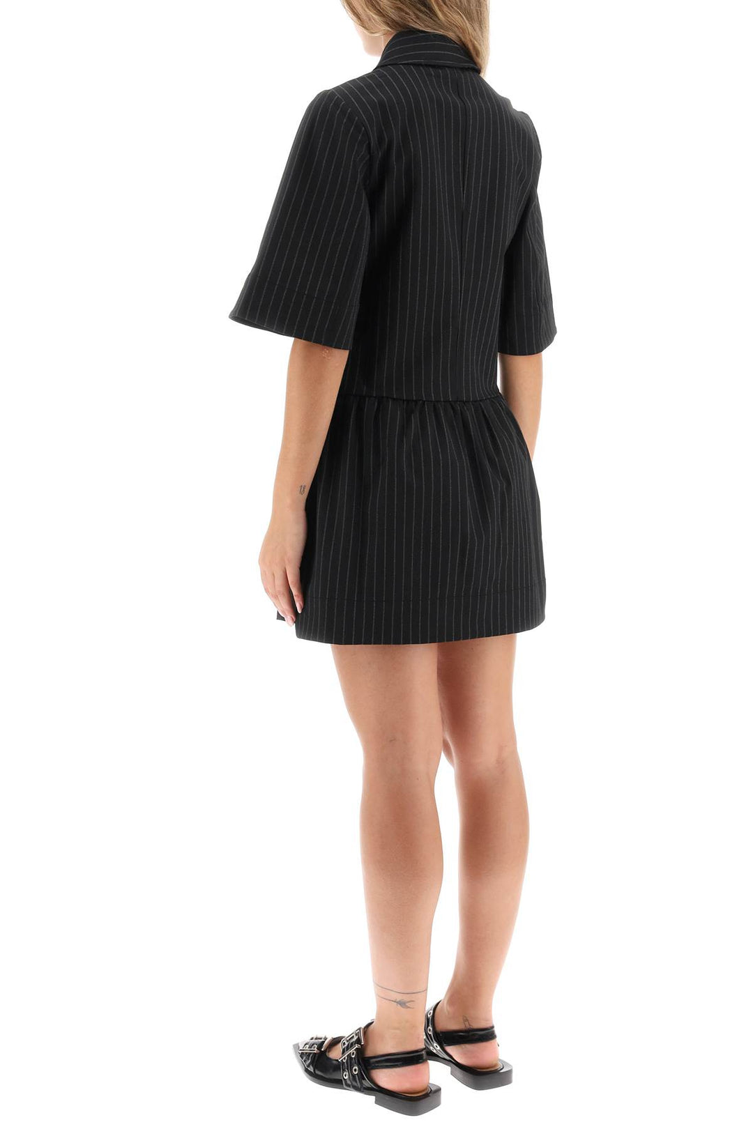 Collared Pinstripe Mini Dress - Ganni - Women