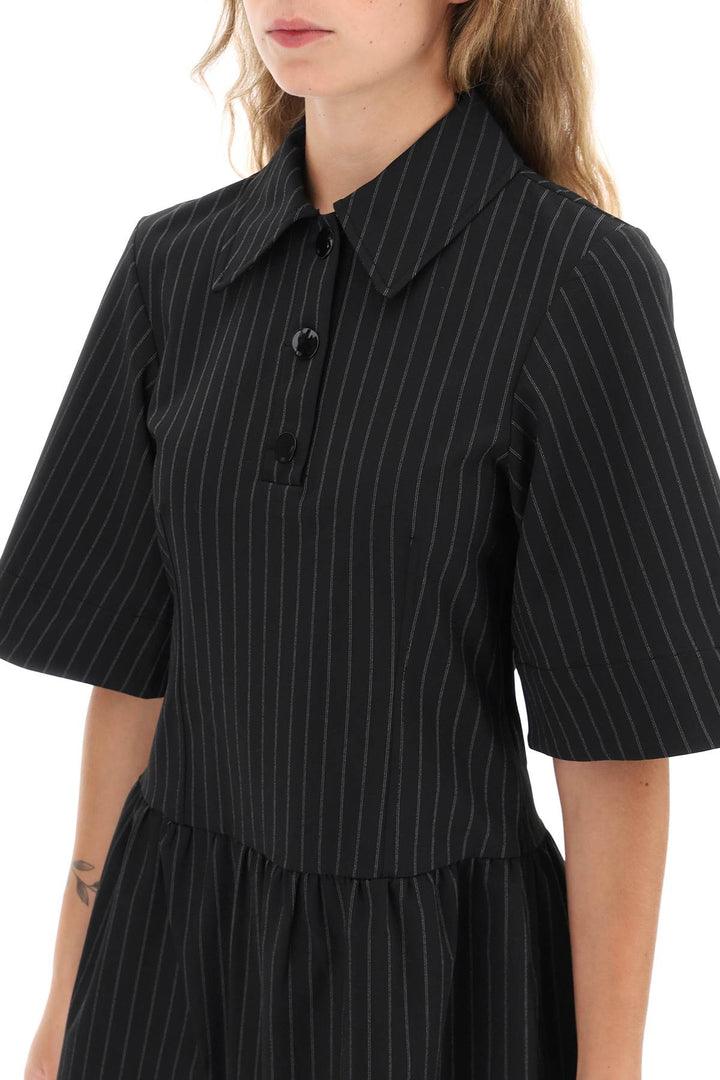 Collared Pinstripe Mini Dress - Ganni - Women