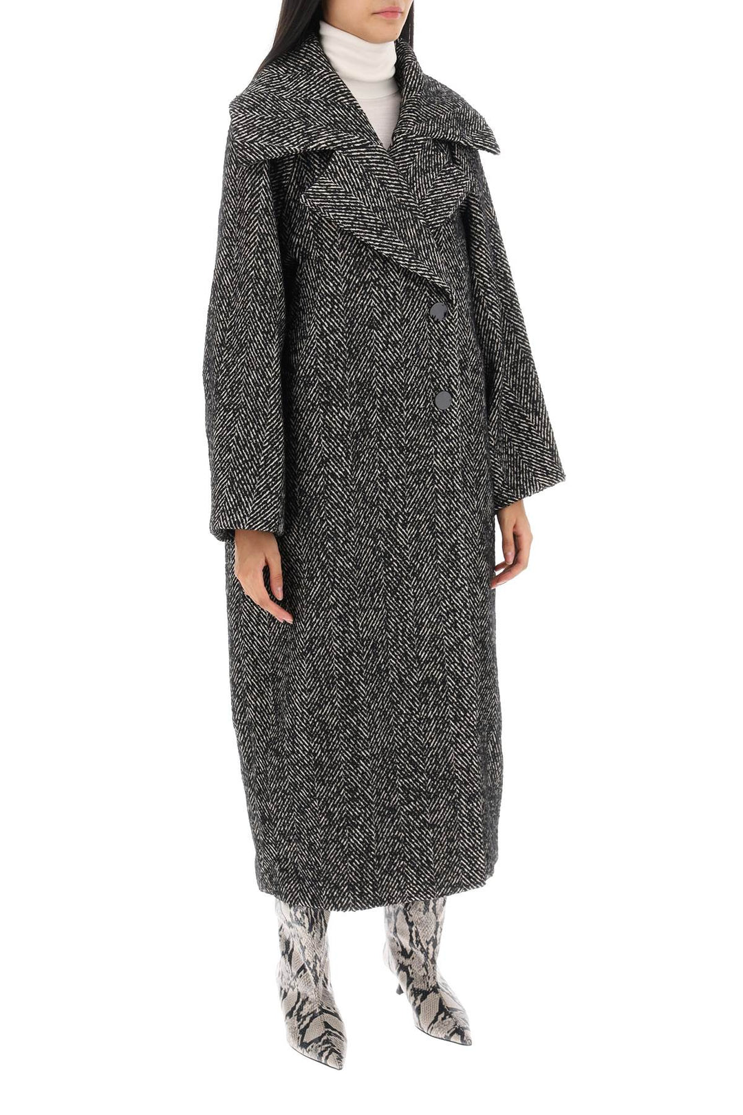 Herringbone Cocoon Coat - Ganni - Women