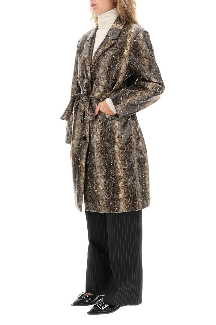 Snake Effect Faux Leather Trench Coat - Ganni - Women