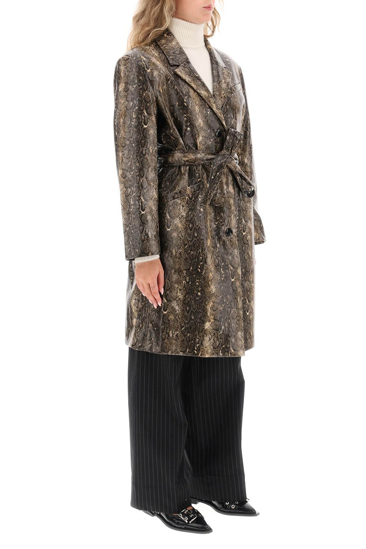 Snake Effect Faux Leather Trench Coat - Ganni - Women