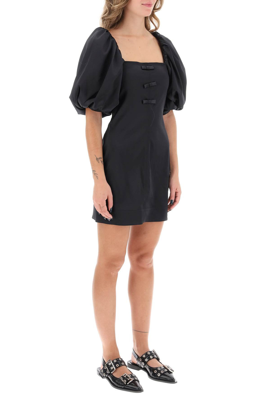 Satin Mini Dress With Balloon Sleeves - Ganni - Women