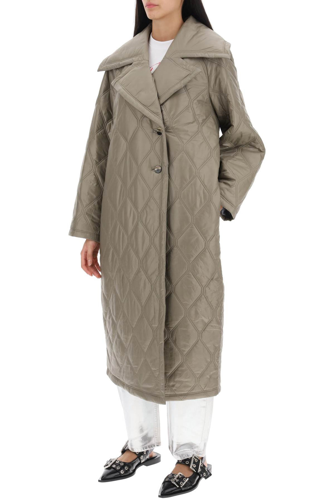 Quilted Oversized Coat - Ganni - Women