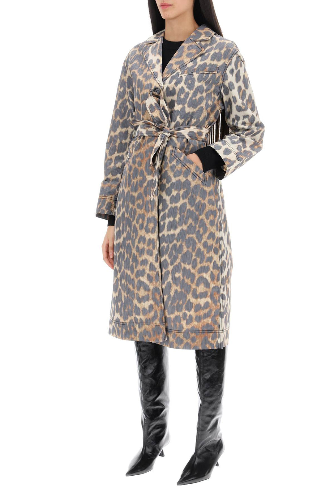 Trench Coat In Leopard Faille - Ganni - Women