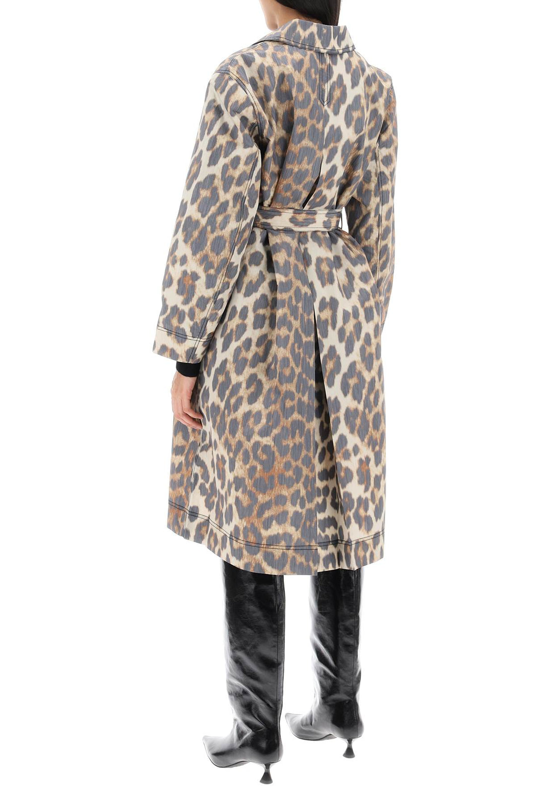 Trench Coat In Leopard Faille - Ganni - Women