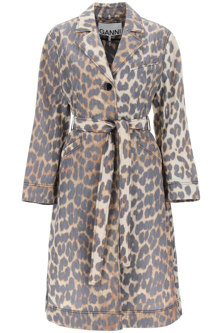 Trench Coat In Leopard Faille - Ganni - Women