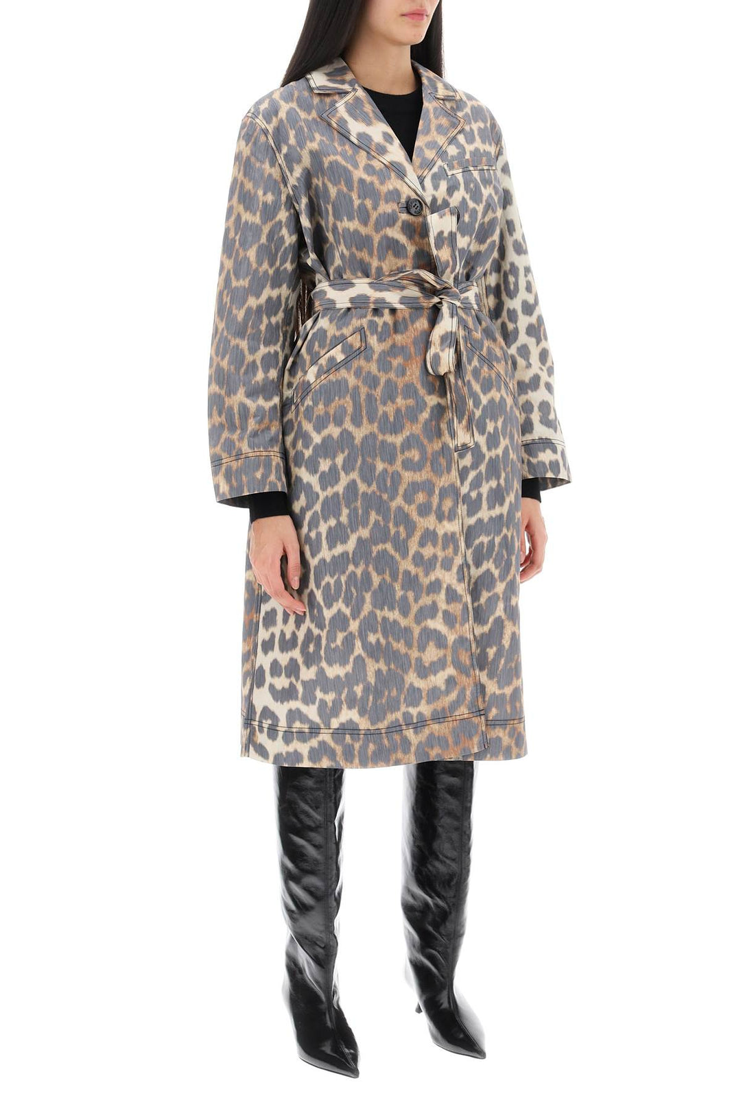 Trench Coat In Leopard Faille - Ganni - Women