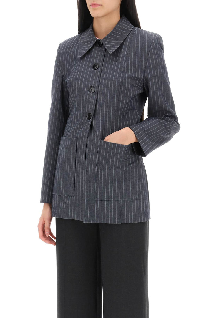 Pinstriped Single Breasted Blazer - Ganni - Women