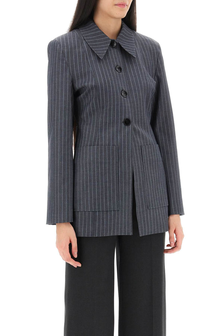 Pinstriped Single Breasted Blazer - Ganni - Women