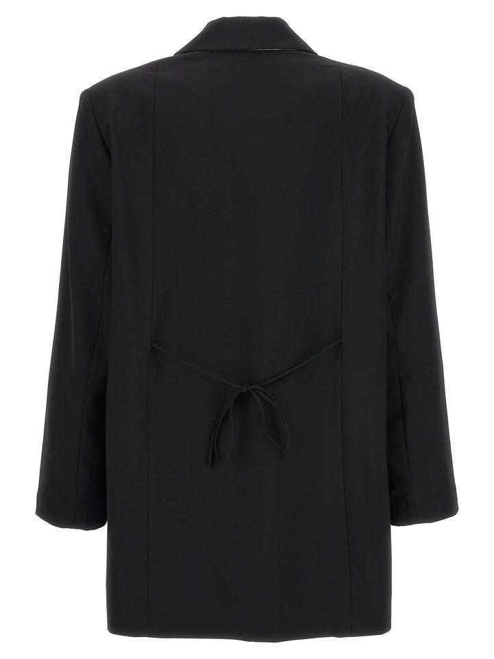 Double-Breasted Bow Blazer Jackets Black