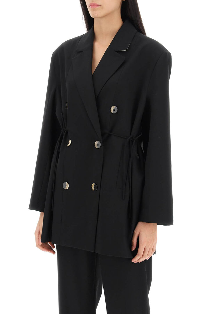 Double Breasted Blazer With Self Tie Strings - Ganni - Women