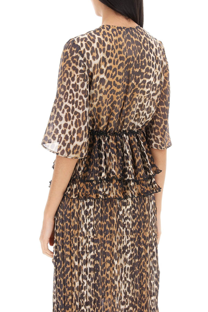 Pleated Blouse With Leopard Motif - Ganni - Women