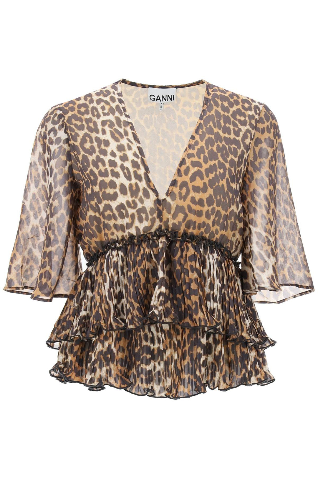 Pleated Blouse With Leopard Motif - Ganni - Women