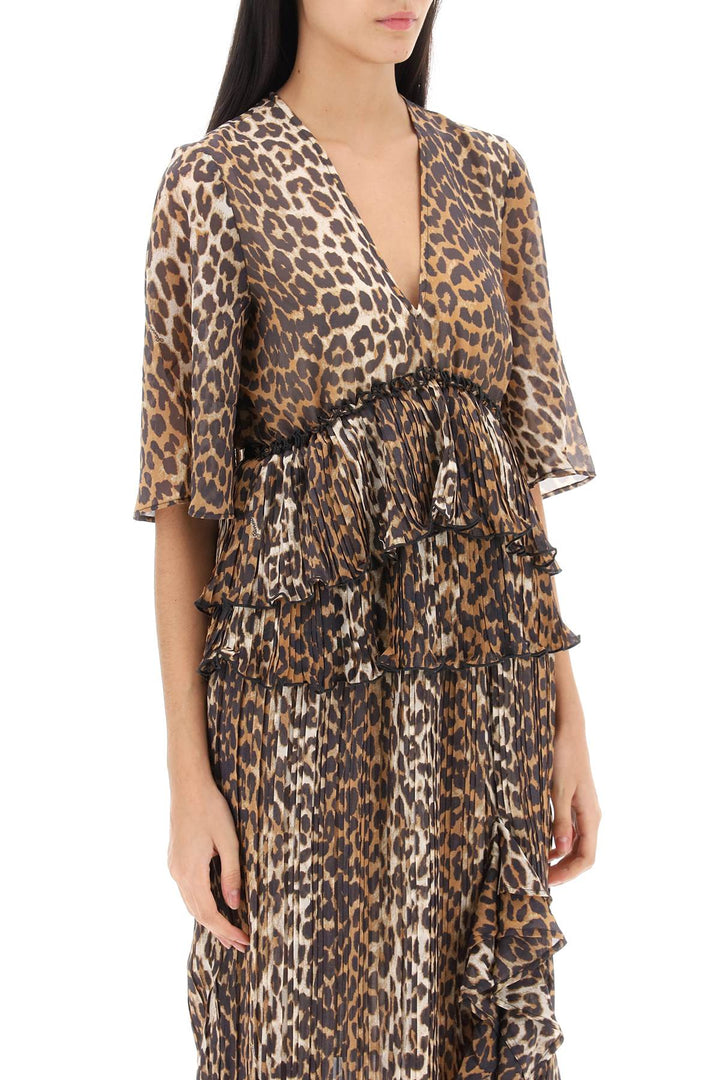 Pleated Blouse With Leopard Motif - Ganni - Women