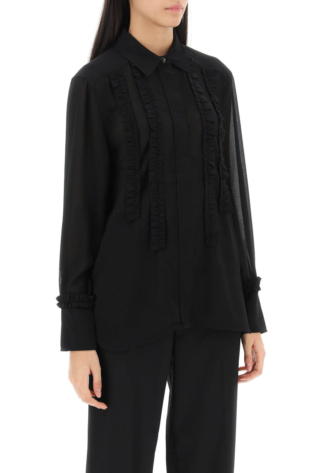 Ruffled Chiffon Shirt - Ganni - Women