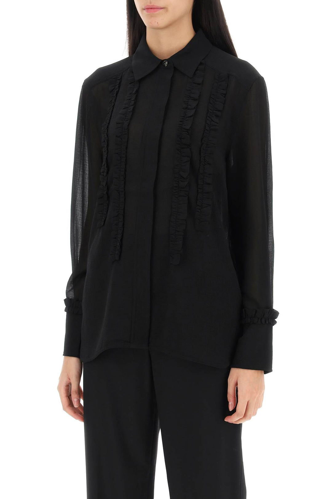 Ruffled Chiffon Shirt - Ganni - Women