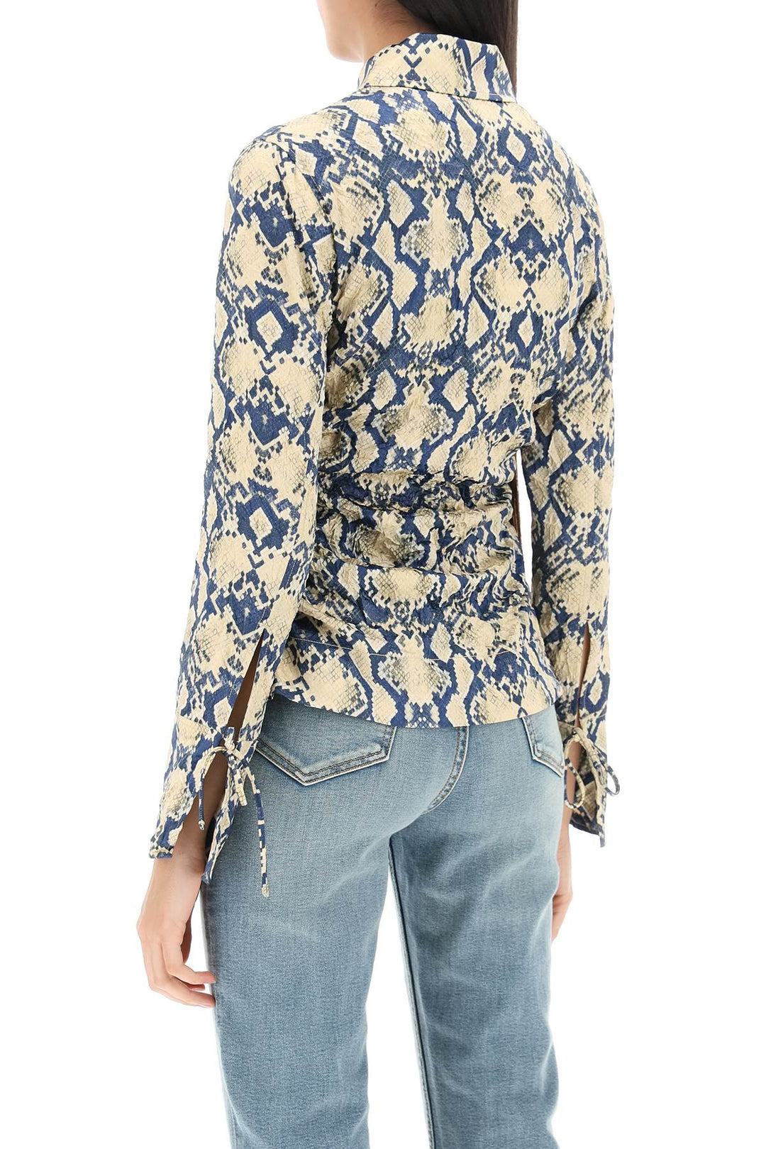 Crinkled Satin Shirt With Snake Print - Ganni - Women