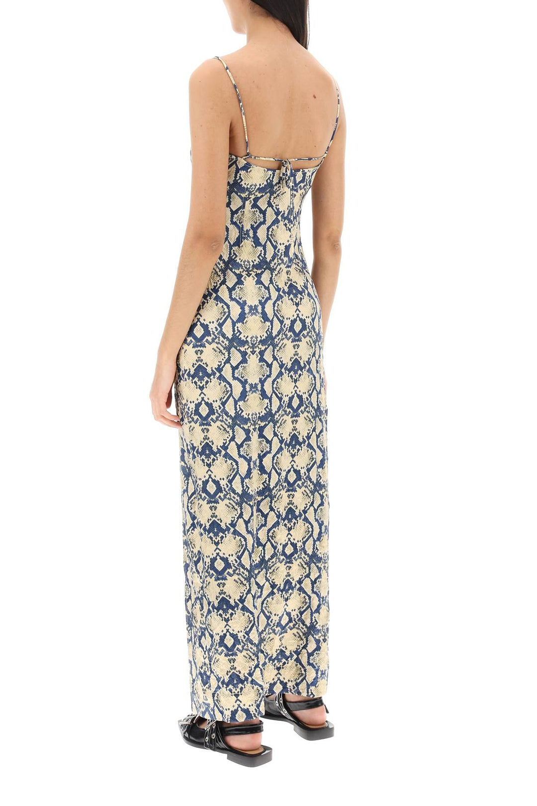 Slip Dress In Snake Printed Crinkled Satin - Ganni - Women