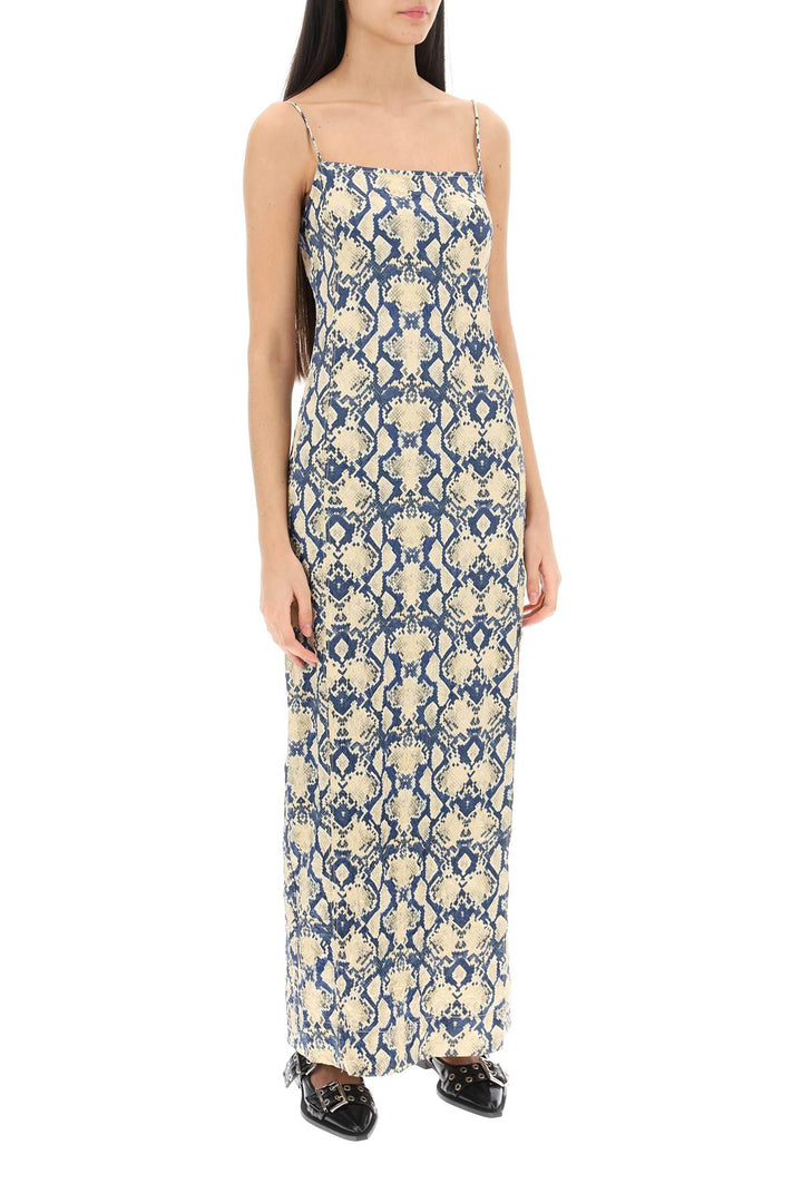 Slip Dress In Snake Printed Crinkled Satin - Ganni - Women